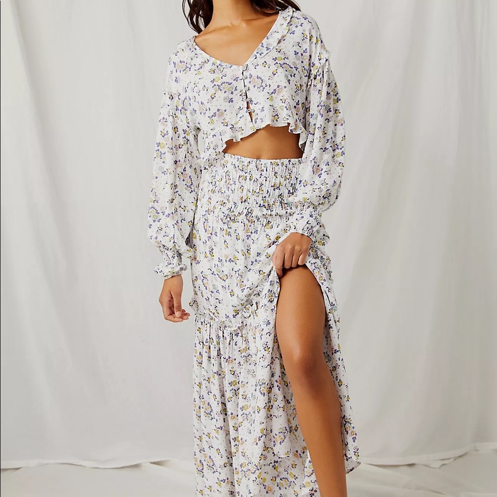 Free People White Floral Two-Piece Maxi Set